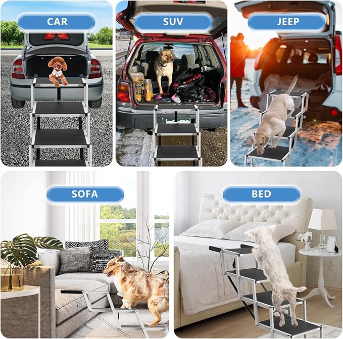 Dog Stairs for Large Dogs - 5 Step Foldable Dog Ramp for Car Non-Slip Surface Support up to 230lbs - Suitable for SUV,Truck, Sofas, Bed