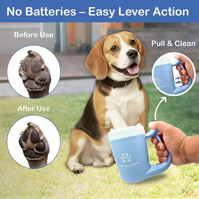 Dog Paw Cleaner for Small & Medium Dogs – Portable Paw Washer Cup with Soft Silicone Brush, Towel & Moisturizing Balm – Gently Cleans Muddy Paws After Walks (Blue, Small)