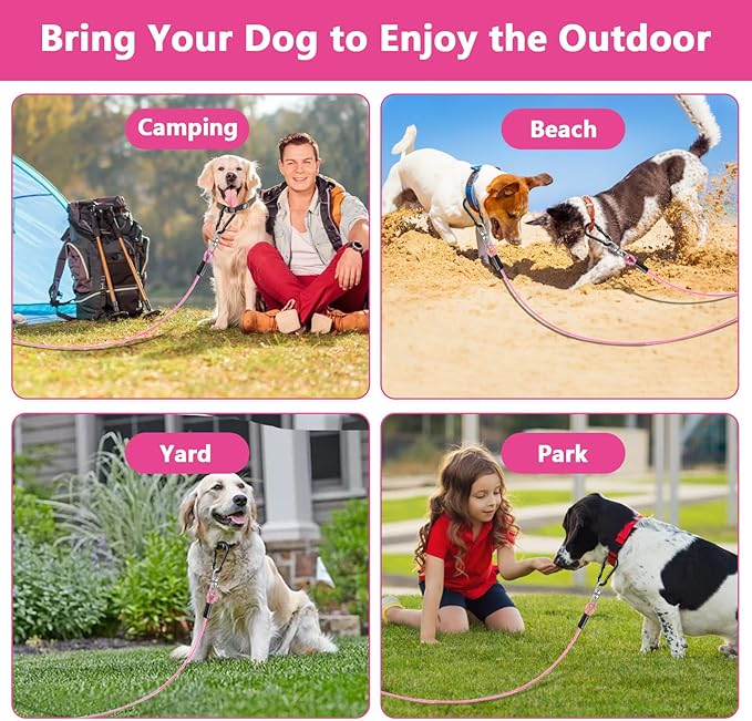 Dog Tie Out Cable 20FT-500Lbs,Heavy Duty Dog Leads&Tether for Yard with Swivel Hook,Small Large Dogs Leash Line for Outside,Rust Chew Proof Dogs Run Cable for Outdoor Camping (Pink, 20FT)