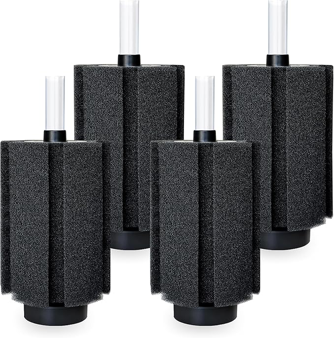 125-150 Gal Extra Large Aquarium Sponge Filter with Air Stone and Ceramic Media, 4 Pack Quiet Fish Tank Sponge Filter for Breeding Fry Betta Shrimp Fish Tank