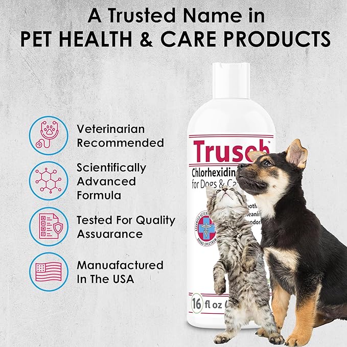 Truseb Topical Ketoconazole and Chlorhexidine Shampoo for Dogs, Cats & Horses with Aloe Vera and Conditioner(USA) (Ketoconazole & Chlorhexidine Shampoo, 16 oz)