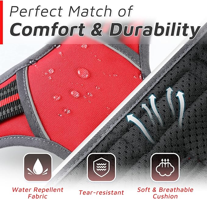 Eagloo Dog Harness Medium Sized Dog, No Pull Service Vest with Reflective Strips and Control Handle, Adjustable and Comfortable for Easy Walking, No Choke Pet Harness with 2 Metal Rings, Red, M