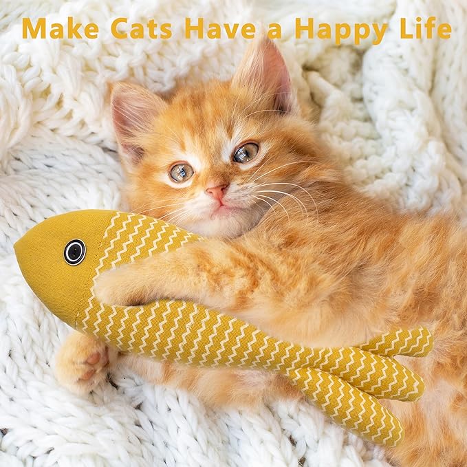 Interesting Catnip Toys Fish, 1 Pack Large Cat Toys, Soft Indoor Cat Kicker Toys, Durable and Highly Interactive Catnip Toys（Yellow Fish）