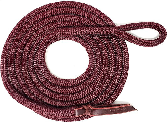 Double Braid Lead Rope with Eye Splice Loop, 12-14FT Lengths (Burgundy, 14 ft.)