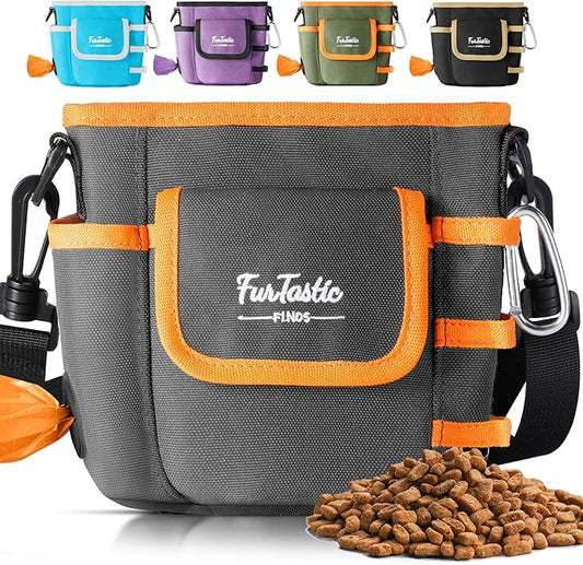 Dog Treat Pouch with Quick-Release Magnetic Closure, 3-Way Wear Treat Bags, 900D Waterproof Fabric, 4 Storage Spaces, Treat Pouch for Pet Training Walking (Grey)