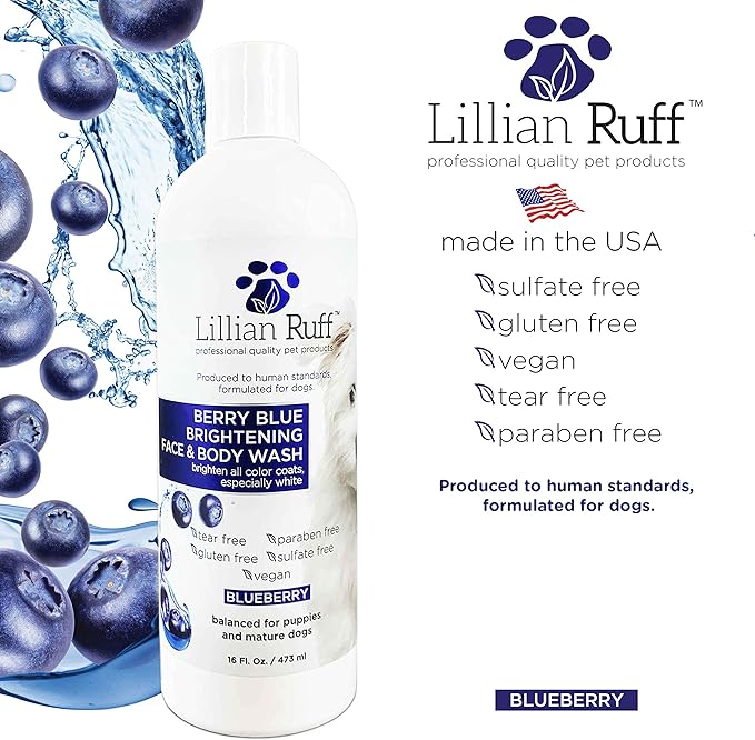 Lillian Ruff PRO Formula Berry Blue Brightening Dog Shampoo & Conditioner Set - Professional Show-Quality Whitening, Stain & Odor Eliminator, Hydrating Relief for Dry Skin, ProVitamin B5, USA Made