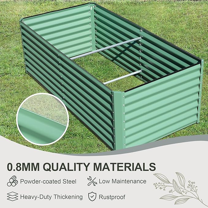 Domi Raised Garden Beds Outdoor, 6x3x2ft Thickening Tall Metal Rectangular Deep Root Box Planter for Vegetables, Flowers, Herbs, and Succulents 2" Deep w/ 256 Gallon Capacity - Green