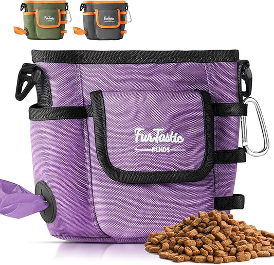 Dog Treat Pouch with Quick-Release Magnetic Closure, 3-Way Wear Treat Bags, 900D Waterproof Fabric, 4 Storage Spaces, Treat Pouch for Pet Training Walking (Purple)