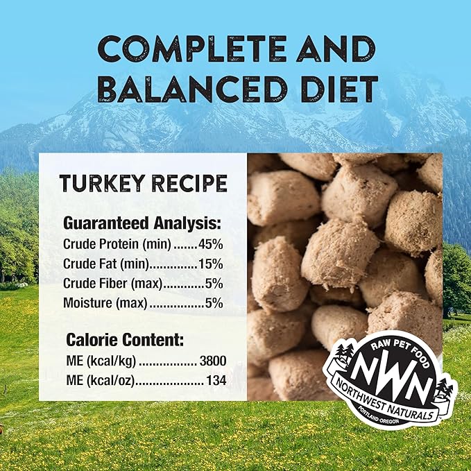 Northwest Naturals Freeze-Dried Turkey Cat & Kitten Food – Bite-Sized Nibbles – Healthy, Limited, Human-Grade Ingredients, All-Natural, High-Protein Raw Diet – Complete & Balanced – 11 oz (Pack of 3)