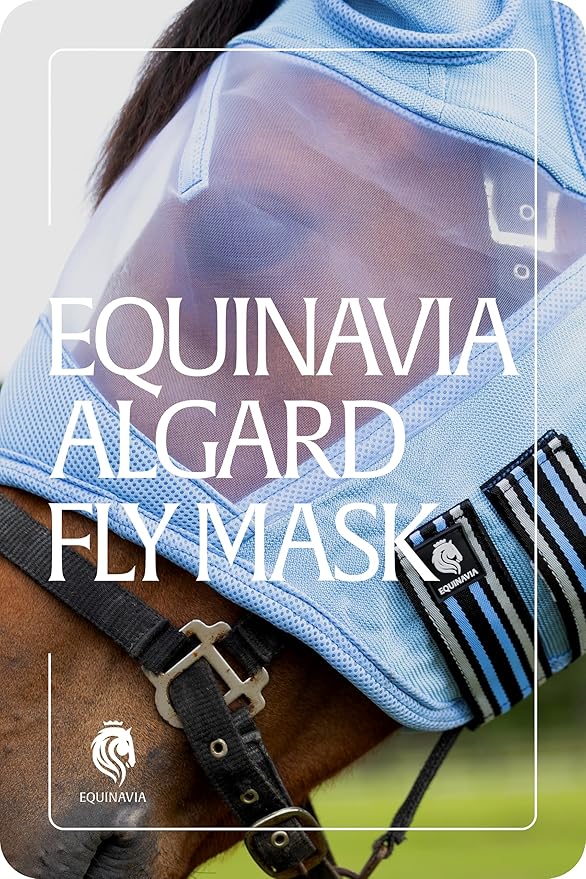 Equinavia Algard Soft Mesh Horse Fly Mask with Ear Protection and 45 UPF Rating | No Eye Irritation & UV Protection - Light Blue - Warmblood