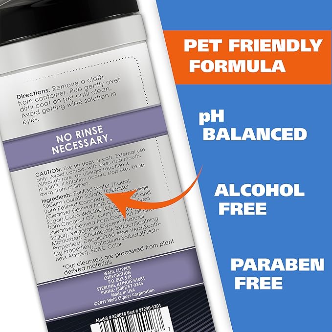 Wahl USA Pet Refresh Lavender Cleaning Wipes for All Dog Breeds - Use on Ears, Nose, Paws, Bottom, & Sensitive Areas - 50 Wipes - 820018A