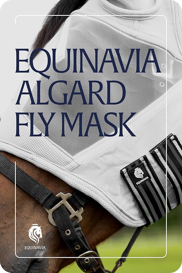 Equinavia Algard Soft Mesh Horse Fly Mask with Ear Protection and 45 UPF Rating | No Eye Irritation & UV Protection - Silver - Horse