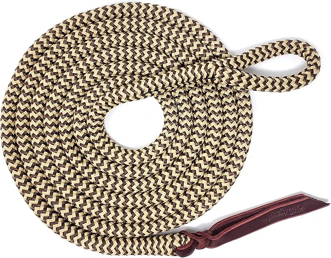 Double Braid Lead Rope with Eye Splice Loop, 12-14FT Lengths (Brown with Beige, 12 ft.)