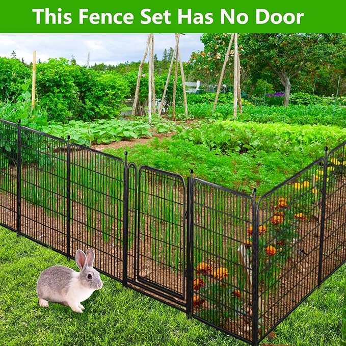 Doorless Dog Digging Fence Barrier,56in(H) 10 Panels Total 22.1 Ft(L), Black Metal Fencing for Yard 4.6ft Tall, Dog Fence Outdoor for Yard, Fences for Garden Beds, Garden Fencing Border