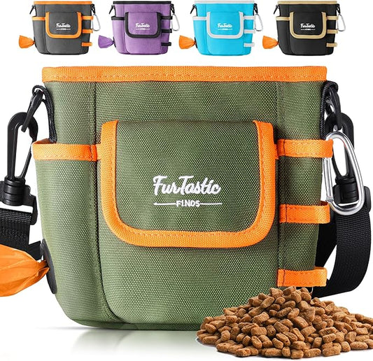 Dog Treat Pouch with Quick-Release Magnetic Closure, 3-Way Wear Treat Bags, 900D Waterproof Fabric, 4 Storage Spaces, Treat Pouch for Pet Training Walking (Green)