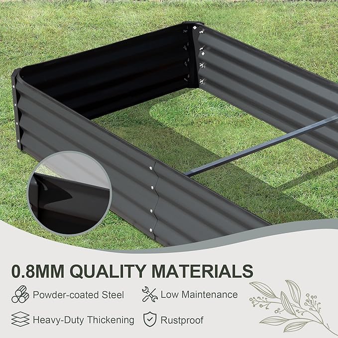 Domi Galvanized Raised Garden Bed, 8x4x1Ft Thickening Metal Planter Box for Vegetables Bottomless for Backyard Outdoor, 1" Deep w/ 228 Gallon Capacity - Dark Gray