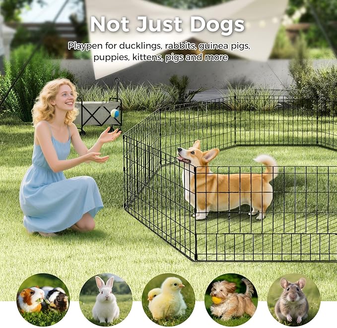 Foldable Dog Playpen 36" Height 8 Panels Metal Exercise Pen with Door - Indoor/Outdoor Dog Play Pen for Small-Medium Dogs, Portable Pet Fence for Yard Garden Camping, Black