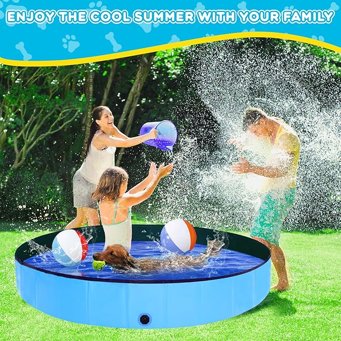 Extra Large Collapsible Dog Pool,97"x16" Anti-Slip Portable Swimming Pool Bathing Tub,Hard Plastic Kiddie Pool for Pets Dogs Cats & Kids…