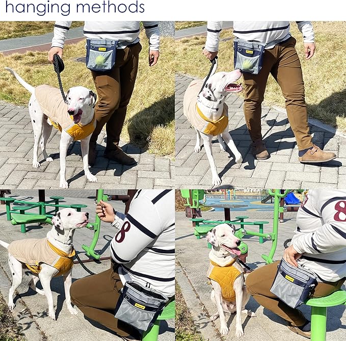 Dog Treat Pouch with Magnetic Closure 4-Cup Silicone Bag Fanny Pack Holder with Clicker 4 Ways to Wear Front Pocket Fits All Phones Ideal for Leash, Pet Walking and Training（Blue）