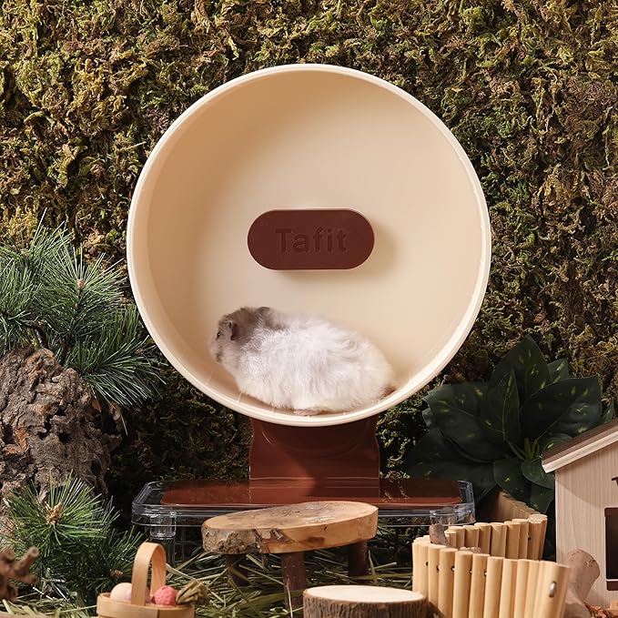 Quiet Hamster Wheel 10.2 Inch Dual-Bearings Silent Small Animals Running Exercise Wheel Height Adjustable for Syrian Hamsters, Gerbils, Rats, or Other Small Pets, Mousse White