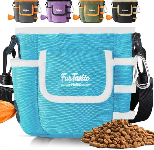 Dog Treat Pouch with Quick-Release Magnetic Closure, 3-Way Wear Treat Bags, 900D Waterproof Fabric, 4 Storage Spaces, Treat Pouch for Pet Training Walking (Blue)