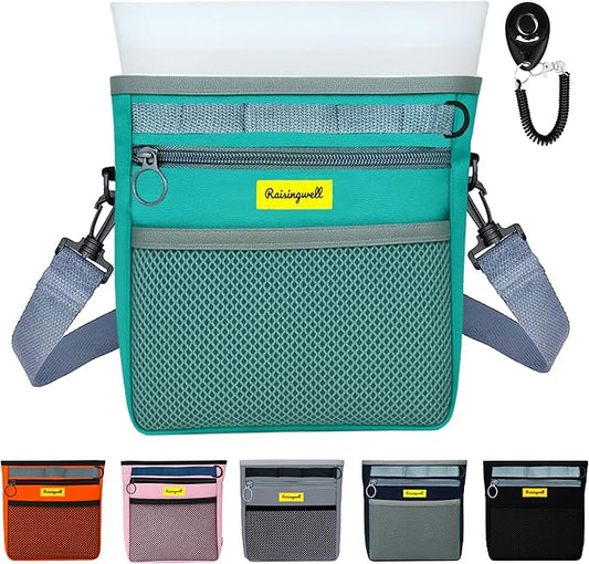 Dog Treat Pouch with Magnetic Closure 4-Cup Silicone Bag Fanny Pack Holder with Clicker 4 Ways to Wear Front Pocket Fits All Phones Ideal for Leash, Pet Walking and Training（Green）