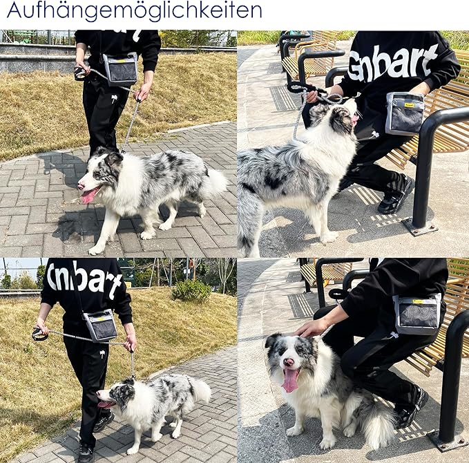 Dog Treat Pouch with Magnetic Closure 4-Cup Silicone Bag Fanny Pack Holder with Clicker 4 Ways to Wear Front Pocket Fits All Phones Ideal for Leash, Pet Walking and Training（Gray）