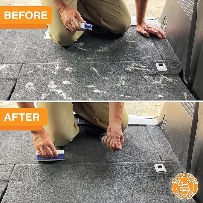 FurDozer X3 MEGA Pet Hair Remover & Auto Detailing Tool - Cat & Dog Hair Remover for Carpet, Car Interior, Couch, Bedding, & Furniture - Reusable Pet Hair Removal Tool for Dog Fur & Lint, 10", Purple